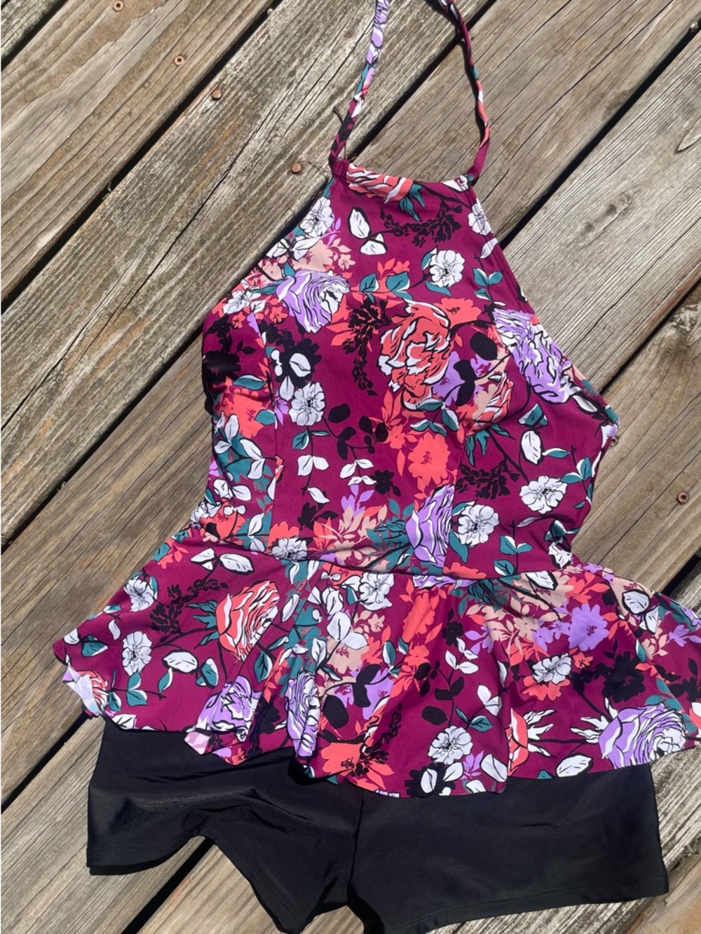 Women’s Floral Peplum One-Piece Swimsuit - Magenta Floral